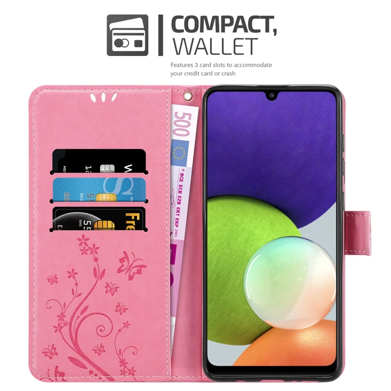 Cadorabo Hülle kompatibel mit Samsung Galaxy A22 4G / M22 / M32 4G Schutzhülle im Blumen Design mit Magnetverschluss, Standfunktion und Kartenfächern