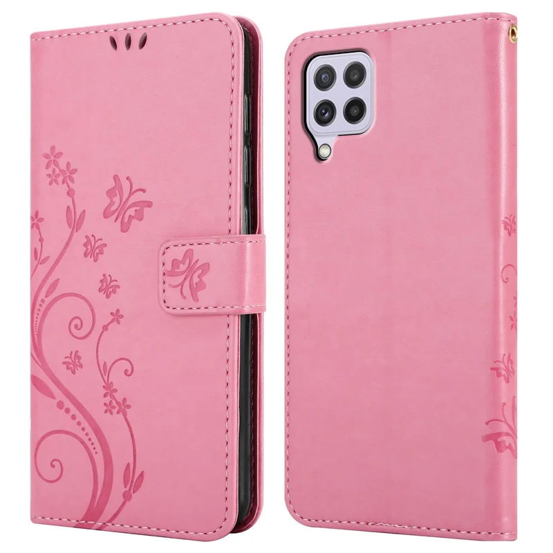 Cadorabo Hülle kompatibel mit Samsung Galaxy A22 4G / M22 / M32 4G Schutzhülle im Blumen Design mit Magnetverschluss, Standfunktion und Kartenfächern