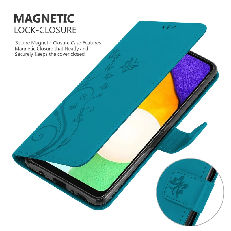 Cadorabo Hülle kompatibel mit Samsung Galaxy A13 5G Schutzhülle im Blumen Design mit Magnetverschluss, Standfunktion und Kartenfächern