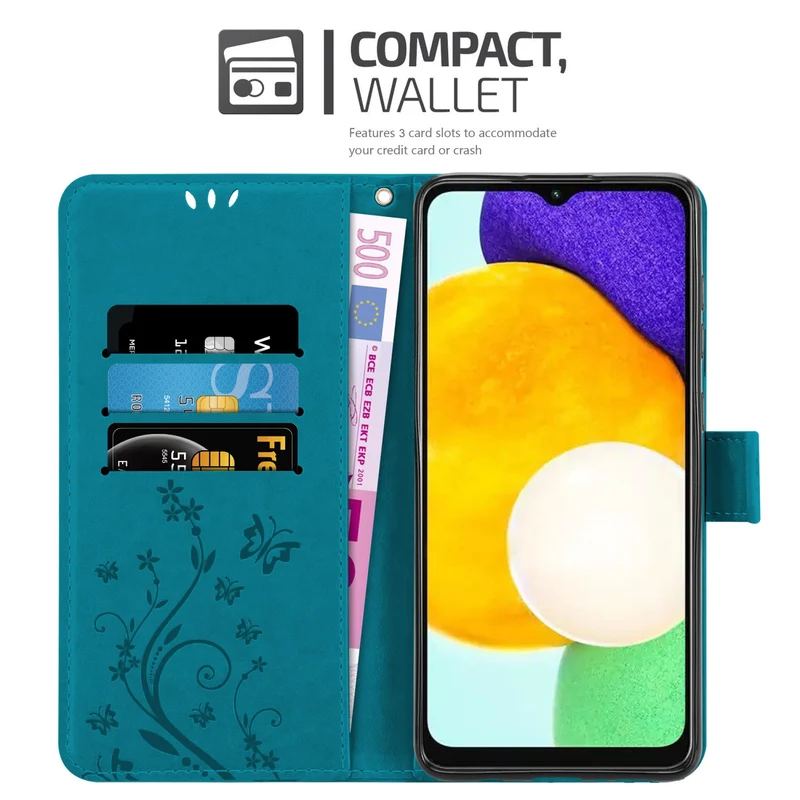 Cadorabo Hülle kompatibel mit Samsung Galaxy A13 5G Schutzhülle im Blumen Design mit Magnetverschluss, Standfunktion und Kartenfächern
