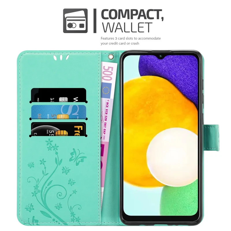 Cadorabo Hülle kompatibel mit Samsung Galaxy A13 5G Schutzhülle im Blumen Design mit Magnetverschluss, Standfunktion und Kartenfächern