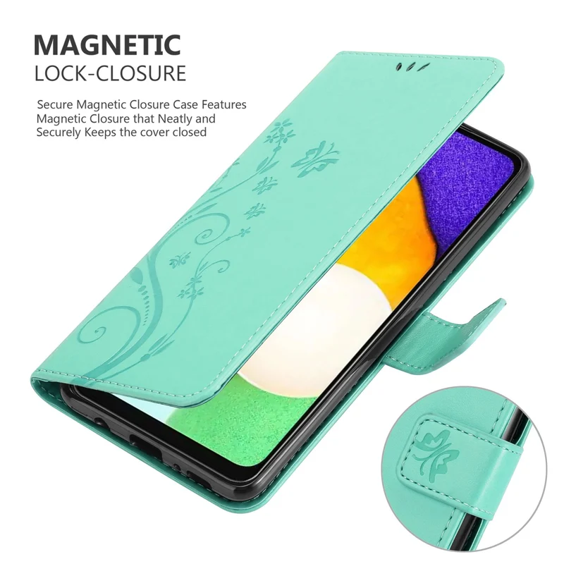 Cadorabo Hülle kompatibel mit Samsung Galaxy A13 5G Schutzhülle im Blumen Design mit Magnetverschluss, Standfunktion und Kartenfächern