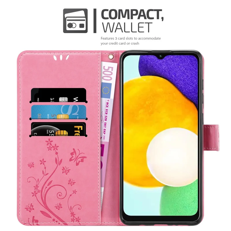 Cadorabo Hülle kompatibel mit Samsung Galaxy A13 5G Schutzhülle im Blumen Design mit Magnetverschluss, Standfunktion und Kartenfächern