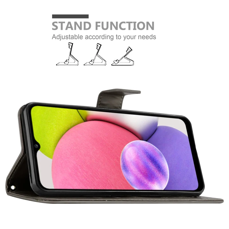 Cadorabo Hülle kompatibel mit Samsung Galaxy A03s Schutzhülle im Blumen Design mit Magnetverschluss, Standfunktion und Kartenfächern