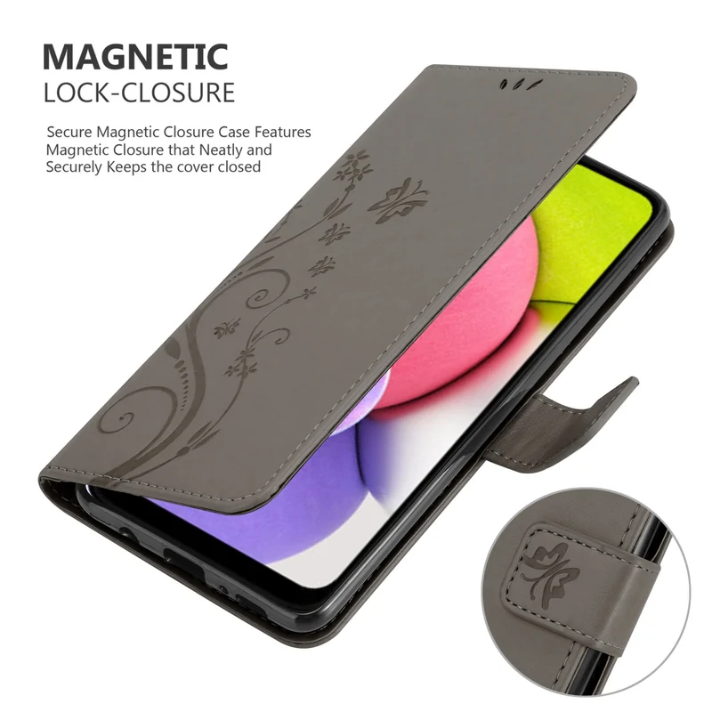 Cadorabo Hülle kompatibel mit Samsung Galaxy A03s Schutzhülle im Blumen Design mit Magnetverschluss, Standfunktion und Kartenfächern