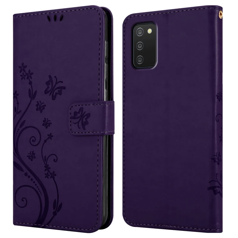 Cadorabo Hülle kompatibel mit Samsung Galaxy A03s Schutzhülle im Blumen Design mit Magnetverschluss, Standfunktion und Kartenfächern