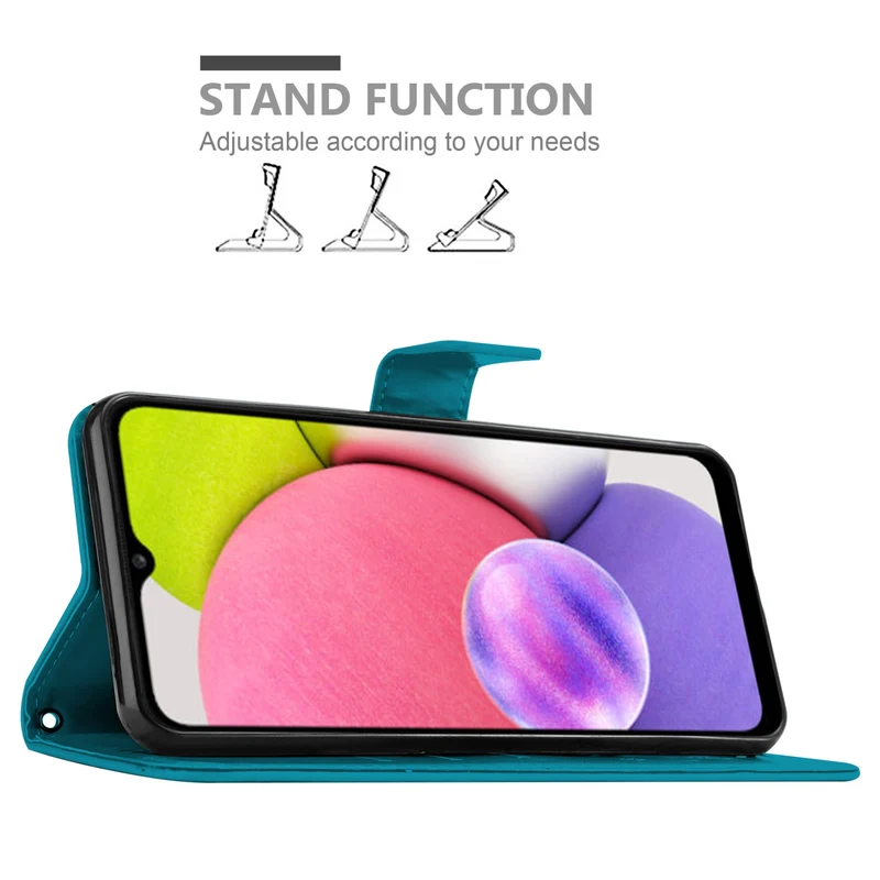 Cadorabo Hülle kompatibel mit Samsung Galaxy A03s Schutzhülle im Blumen Design mit Magnetverschluss, Standfunktion und Kartenfächern