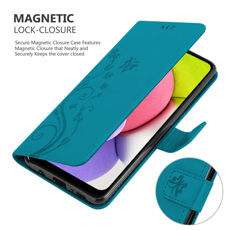 Cadorabo Hülle kompatibel mit Samsung Galaxy A03s Schutzhülle im Blumen Design mit Magnetverschluss, Standfunktion und Kartenfächern