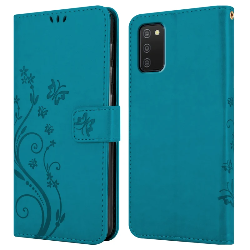 Cadorabo Hülle kompatibel mit Samsung Galaxy A03s Schutzhülle im Blumen Design mit Magnetverschluss, Standfunktion und Kartenfächern