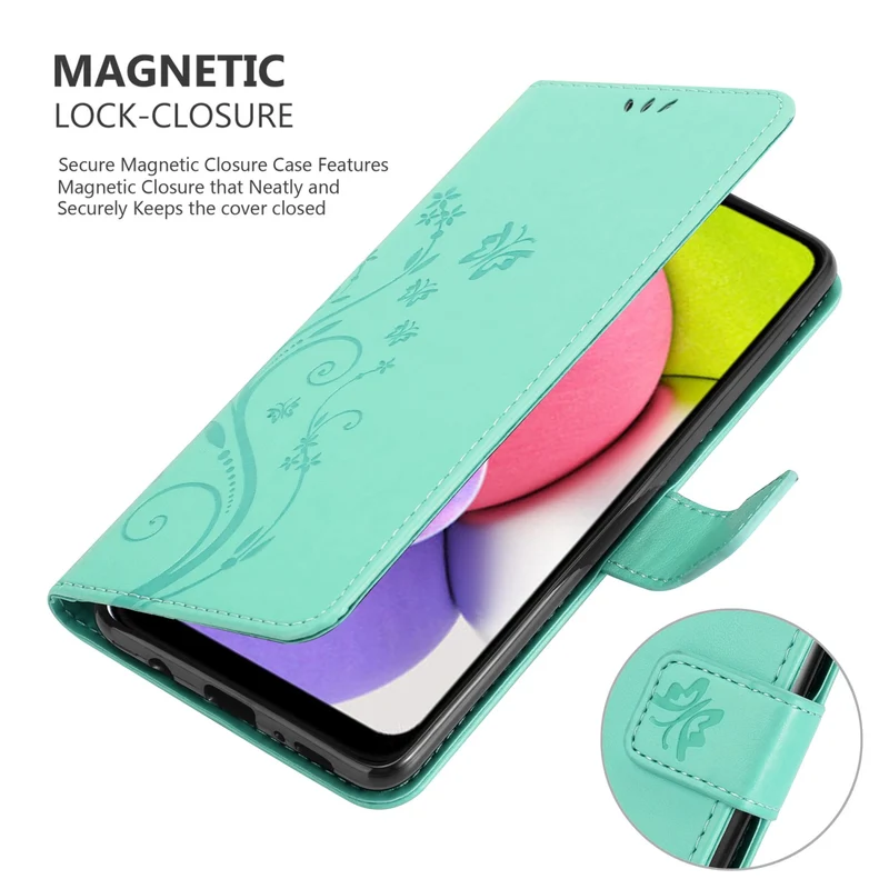 Cadorabo Hülle kompatibel mit Samsung Galaxy A03s Schutzhülle im Blumen Design mit Magnetverschluss, Standfunktion und Kartenfächern
