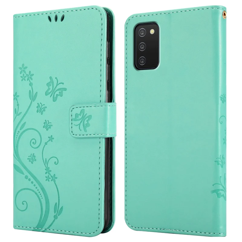 Cadorabo Hülle kompatibel mit Samsung Galaxy A03s Schutzhülle im Blumen Design mit Magnetverschluss, Standfunktion und Kartenfächern