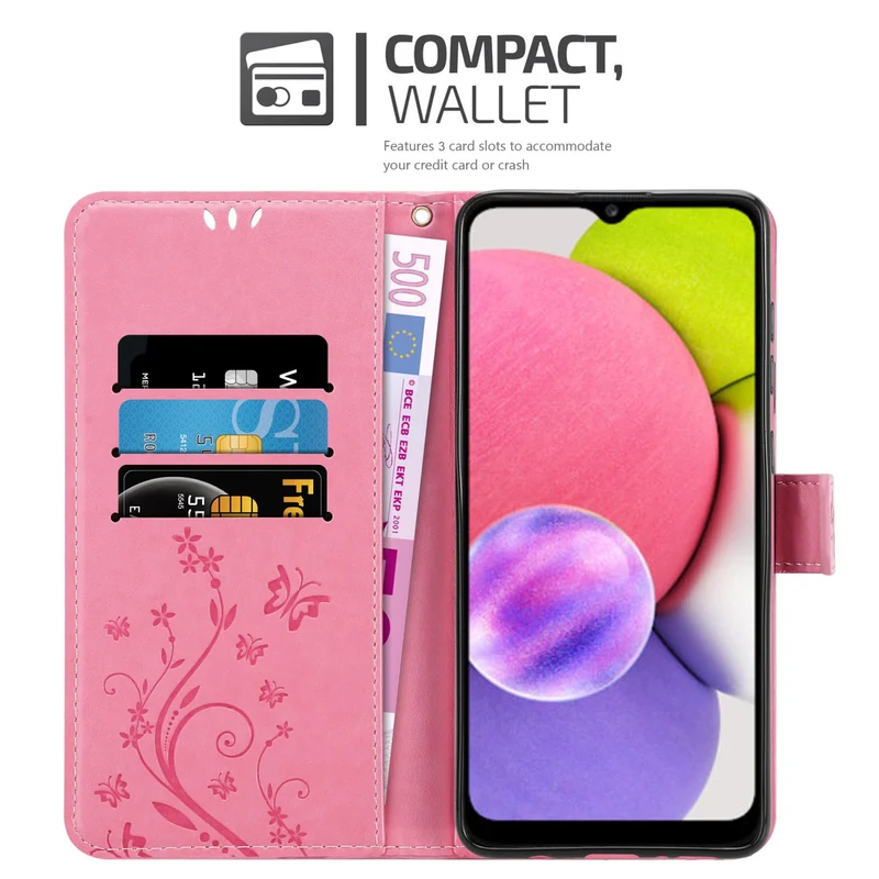 Cadorabo Hülle kompatibel mit Samsung Galaxy A03s Schutzhülle im Blumen Design mit Magnetverschluss, Standfunktion und Kartenfächern