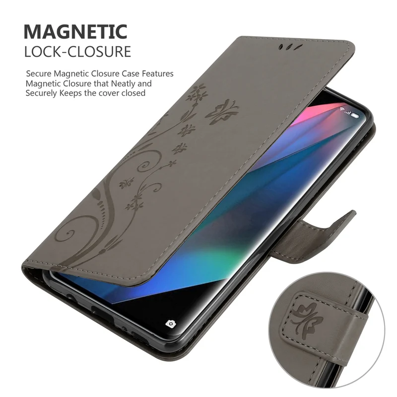 Cadorabo Hülle kompatibel mit Oppo FIND X3 PRO Schutzhülle im Blumen Design mit Magnetverschluss, Standfunktion und Kartenfächern