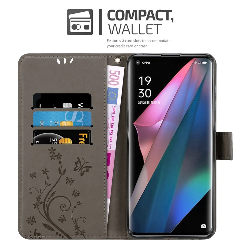 Cadorabo Hülle kompatibel mit Oppo FIND X3 PRO Schutzhülle im Blumen Design mit Magnetverschluss, Standfunktion und Kartenfächern