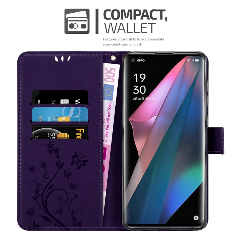 Cadorabo Hülle kompatibel mit Oppo FIND X3 PRO Schutzhülle im Blumen Design mit Magnetverschluss, Standfunktion und Kartenfächern