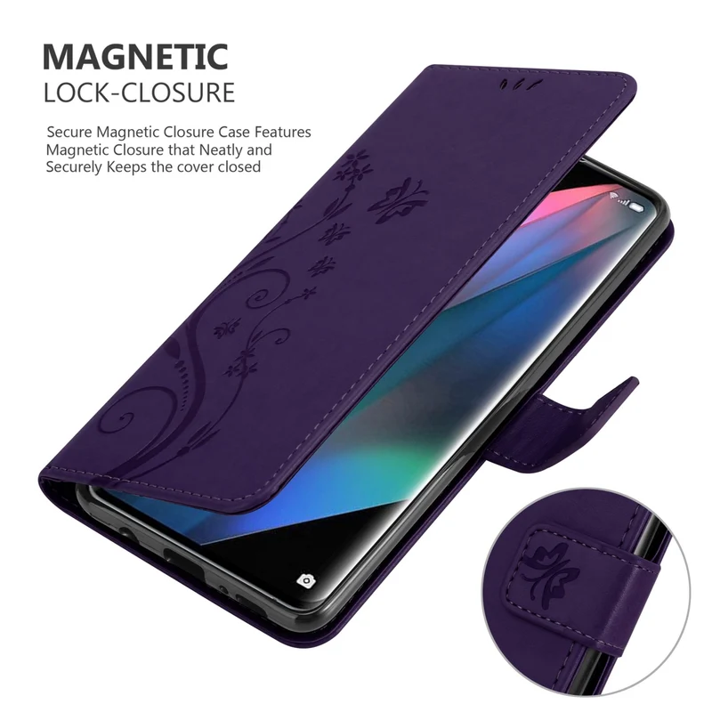 Cadorabo Hülle kompatibel mit Oppo FIND X3 PRO Schutzhülle im Blumen Design mit Magnetverschluss, Standfunktion und Kartenfächern