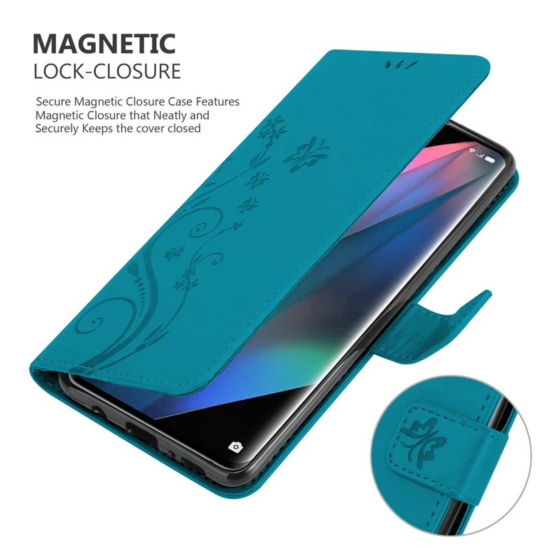 Cadorabo Hülle kompatibel mit Oppo FIND X3 PRO Schutzhülle im Blumen Design mit Magnetverschluss, Standfunktion und Kartenfächern