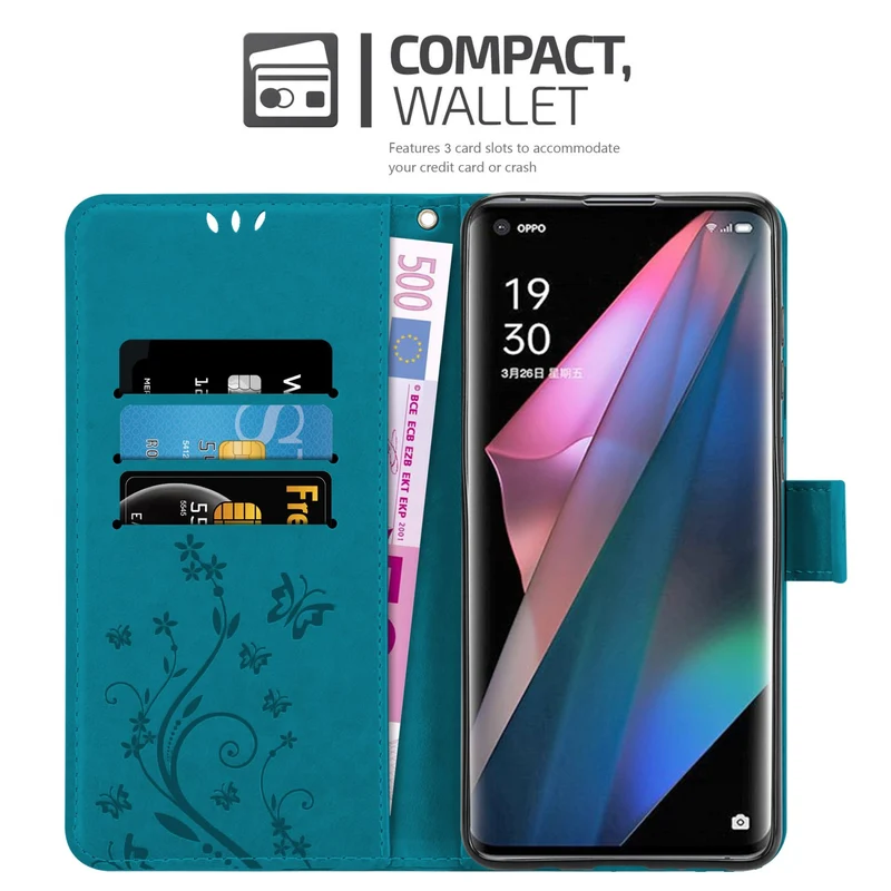 Cadorabo Hülle kompatibel mit Oppo FIND X3 PRO Schutzhülle im Blumen Design mit Magnetverschluss, Standfunktion und Kartenfächern