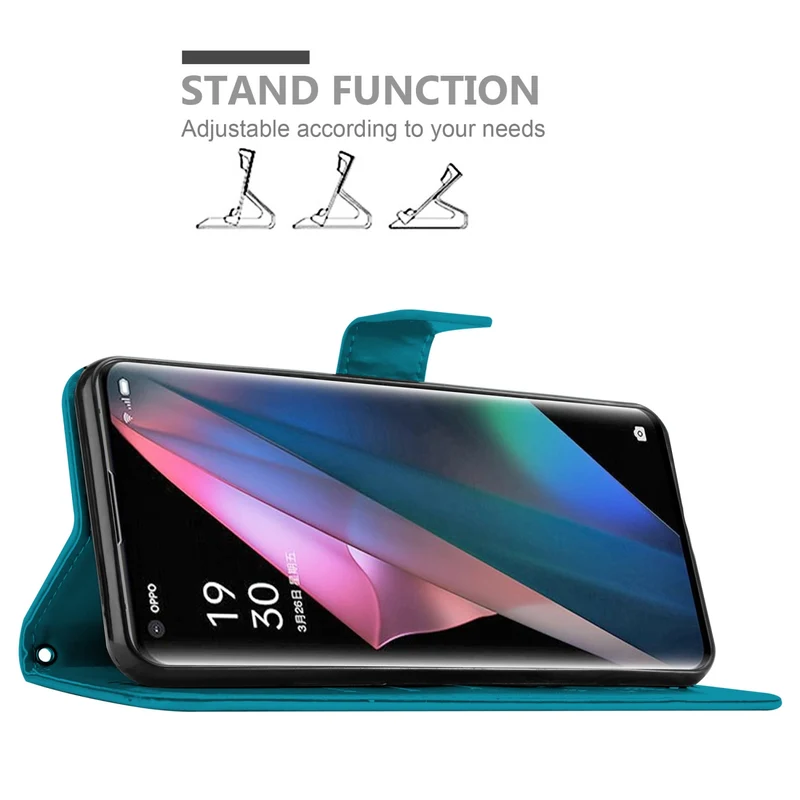 Cadorabo Hülle kompatibel mit Oppo FIND X3 PRO Schutzhülle im Blumen Design mit Magnetverschluss, Standfunktion und Kartenfächern