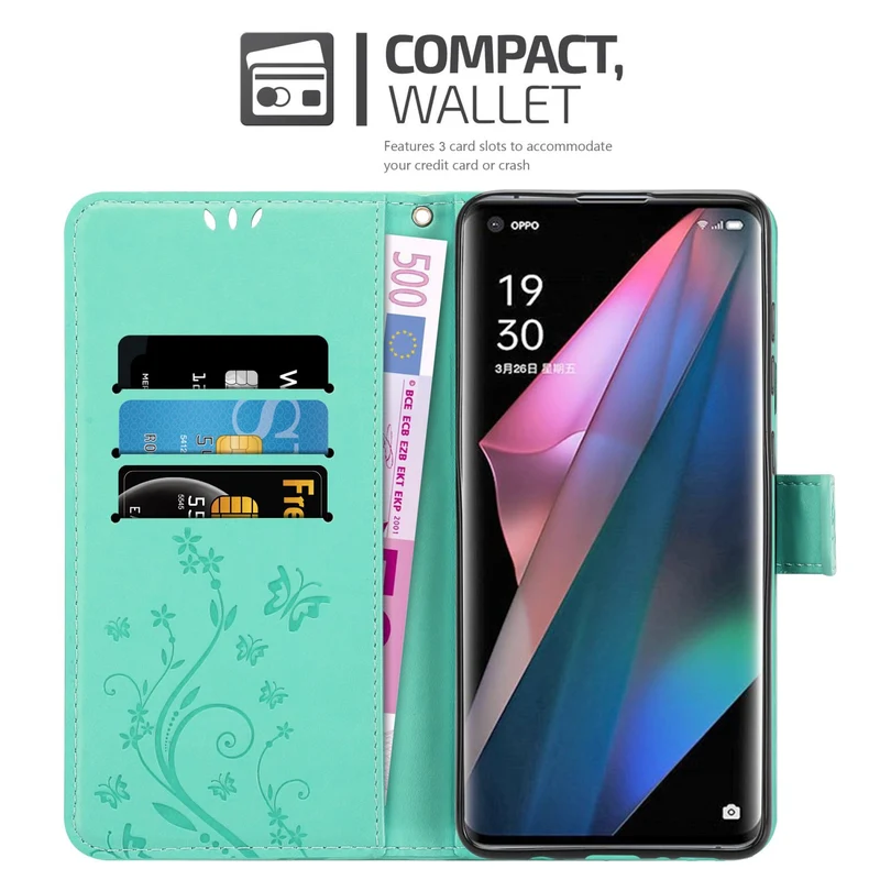 Cadorabo Hülle kompatibel mit Oppo FIND X3 PRO Schutzhülle im Blumen Design mit Magnetverschluss, Standfunktion und Kartenfächern