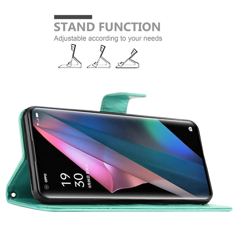 Cadorabo Hülle kompatibel mit Oppo FIND X3 PRO Schutzhülle im Blumen Design mit Magnetverschluss, Standfunktion und Kartenfächern