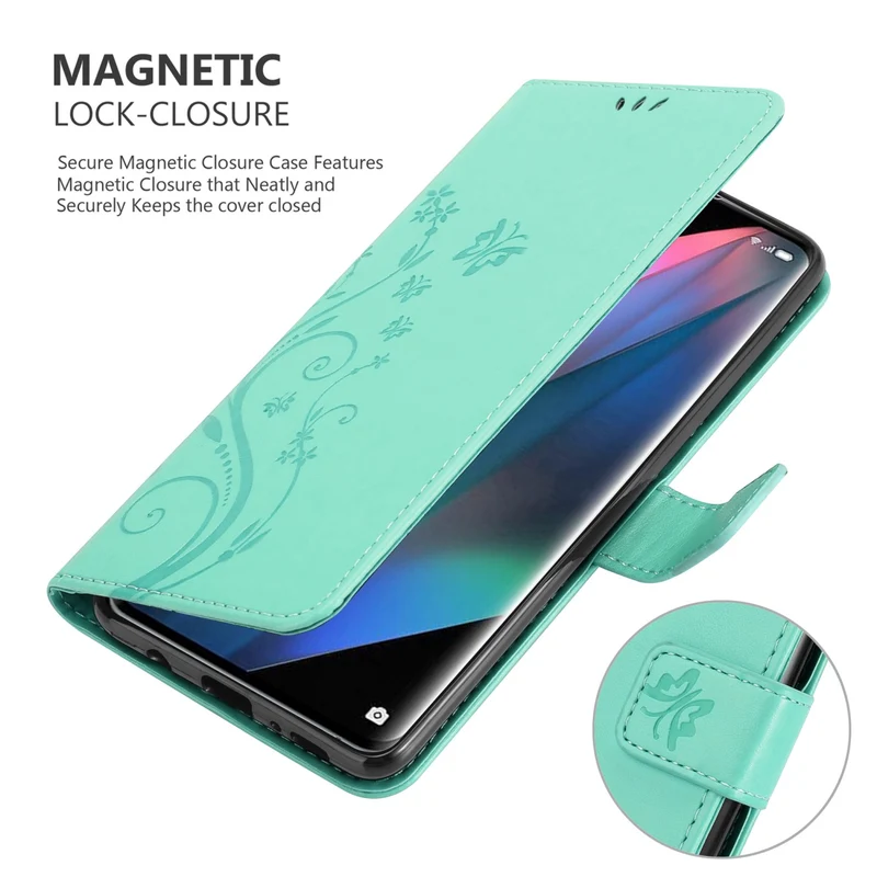 Cadorabo Hülle kompatibel mit Oppo FIND X3 PRO Schutzhülle im Blumen Design mit Magnetverschluss, Standfunktion und Kartenfächern
