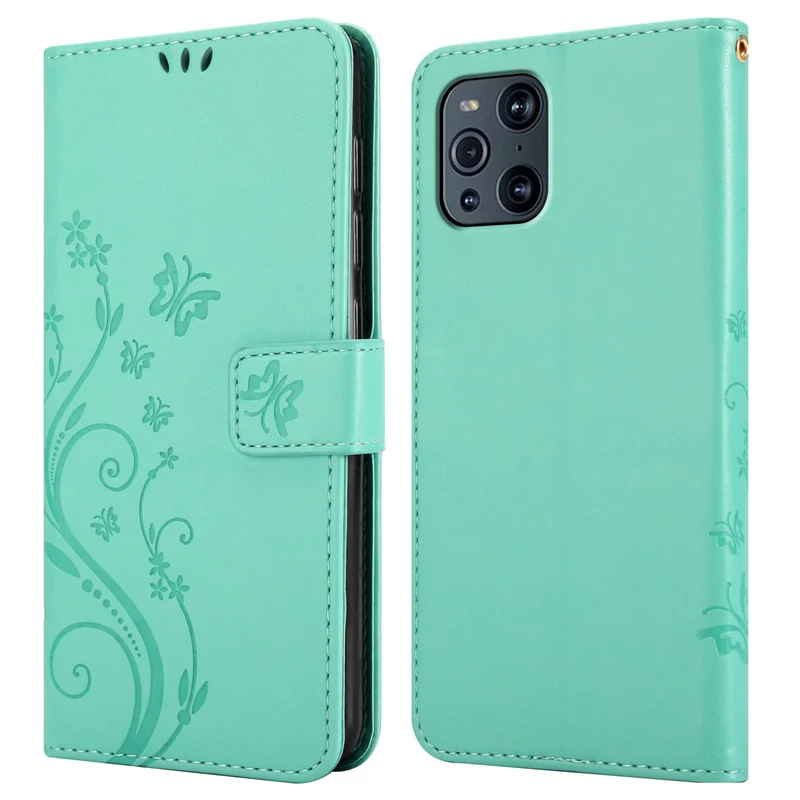 Cadorabo Hülle kompatibel mit Oppo FIND X3 PRO Schutzhülle im Blumen Design mit Magnetverschluss, Standfunktion und Kartenfächern