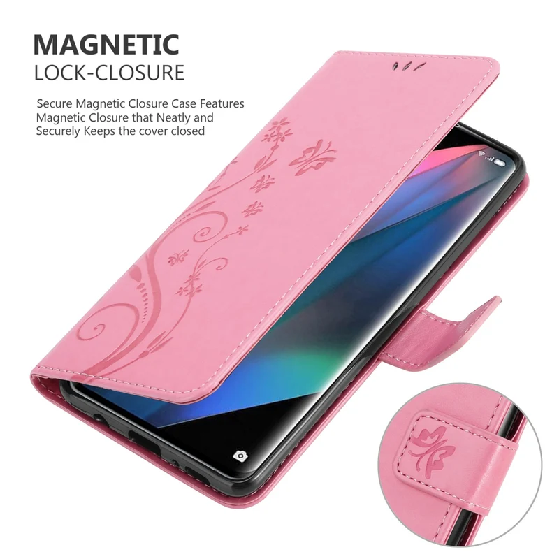 Cadorabo Hülle kompatibel mit Oppo FIND X3 PRO Schutzhülle im Blumen Design mit Magnetverschluss, Standfunktion und Kartenfächern