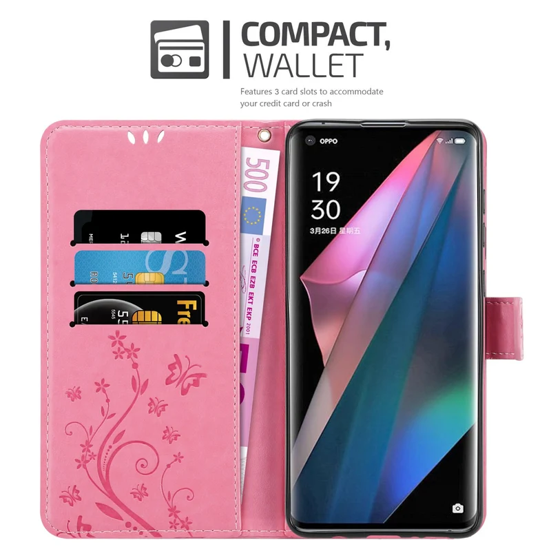 Cadorabo Hülle kompatibel mit Oppo FIND X3 PRO Schutzhülle im Blumen Design mit Magnetverschluss, Standfunktion und Kartenfächern