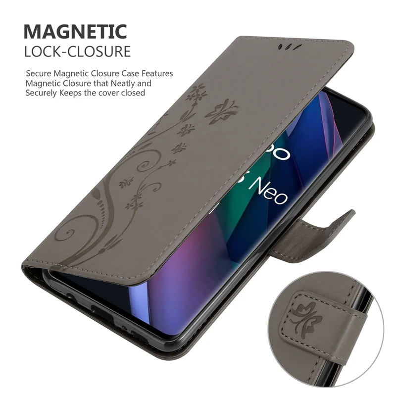 Cadorabo Hülle kompatibel mit Oppo FIND X3 NEO Schutzhülle im Blumen Design mit Magnetverschluss, Standfunktion und Kartenfächern