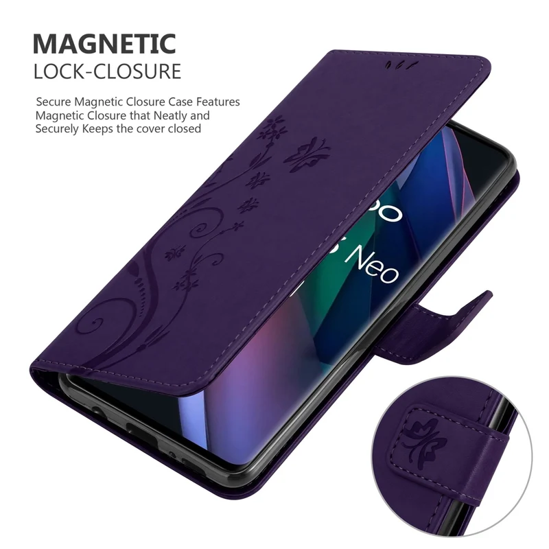 Cadorabo Hülle kompatibel mit Oppo FIND X3 NEO Schutzhülle im Blumen Design mit Magnetverschluss, Standfunktion und Kartenfächern