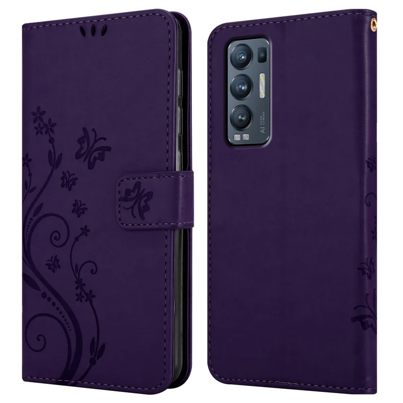 Cadorabo Hülle kompatibel mit Oppo FIND X3 NEO Schutzhülle im Blumen Design mit Magnetverschluss, Standfunktion und Kartenfächern