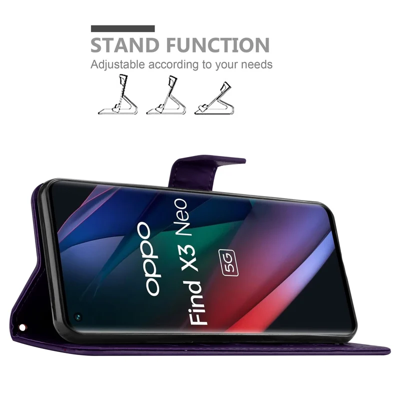 Cadorabo Hülle kompatibel mit Oppo FIND X3 NEO Schutzhülle im Blumen Design mit Magnetverschluss, Standfunktion und Kartenfächern
