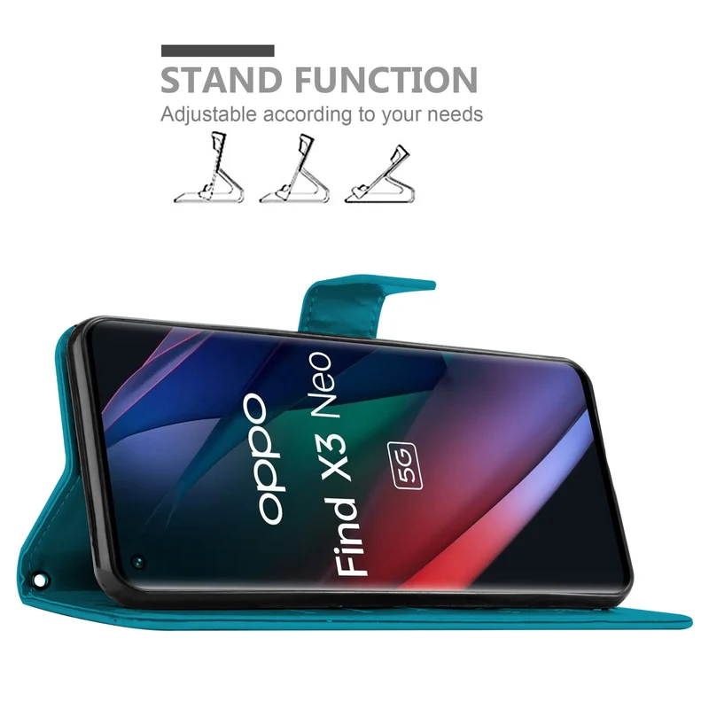 Cadorabo Hülle kompatibel mit Oppo FIND X3 NEO Schutzhülle im Blumen Design mit Magnetverschluss, Standfunktion und Kartenfächern
