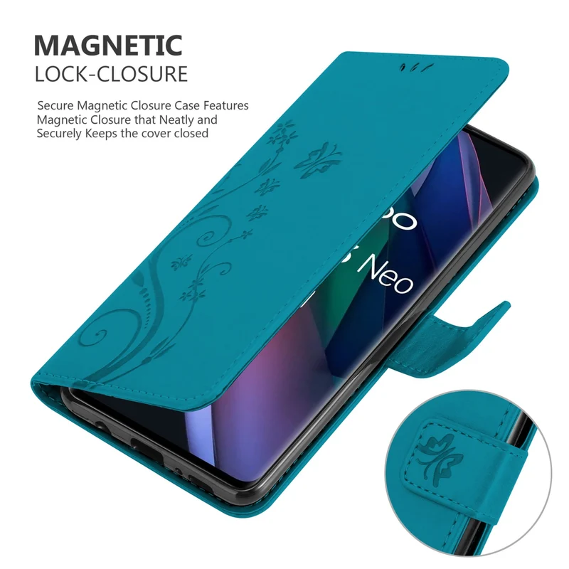 Cadorabo Hülle kompatibel mit Oppo FIND X3 NEO Schutzhülle im Blumen Design mit Magnetverschluss, Standfunktion und Kartenfächern