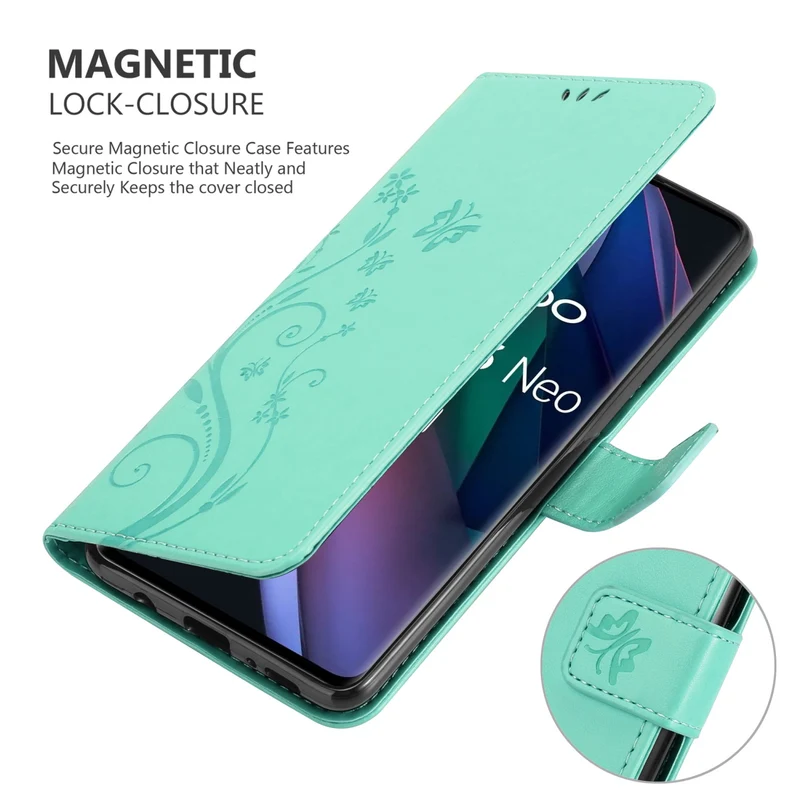 Cadorabo Hülle kompatibel mit Oppo FIND X3 NEO Schutzhülle im Blumen Design mit Magnetverschluss, Standfunktion und Kartenfächern