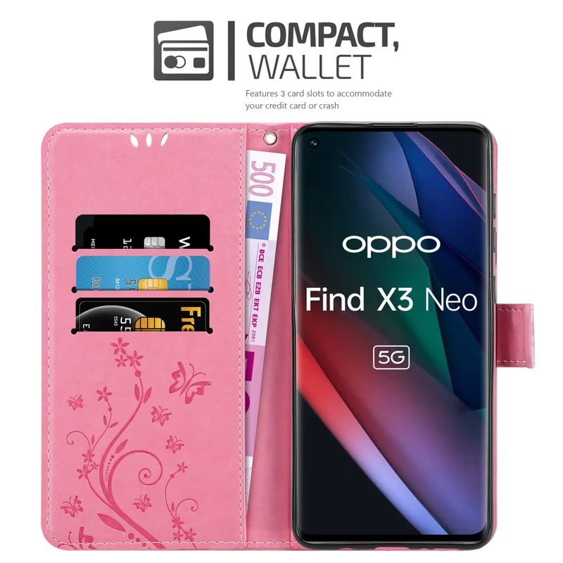 Cadorabo Hülle kompatibel mit Oppo FIND X3 NEO Schutzhülle im Blumen Design mit Magnetverschluss, Standfunktion und Kartenfächern