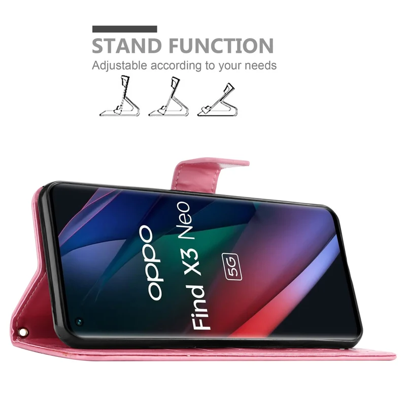 Cadorabo Hülle kompatibel mit Oppo FIND X3 NEO Schutzhülle im Blumen Design mit Magnetverschluss, Standfunktion und Kartenfächern