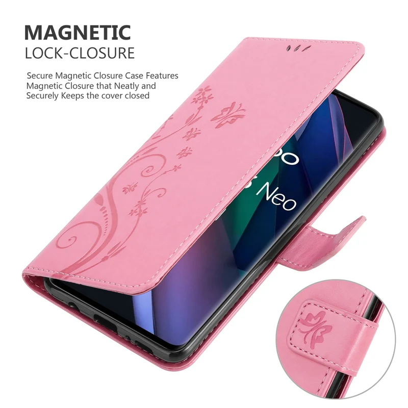 Cadorabo Hülle kompatibel mit Oppo FIND X3 NEO Schutzhülle im Blumen Design mit Magnetverschluss, Standfunktion und Kartenfächern