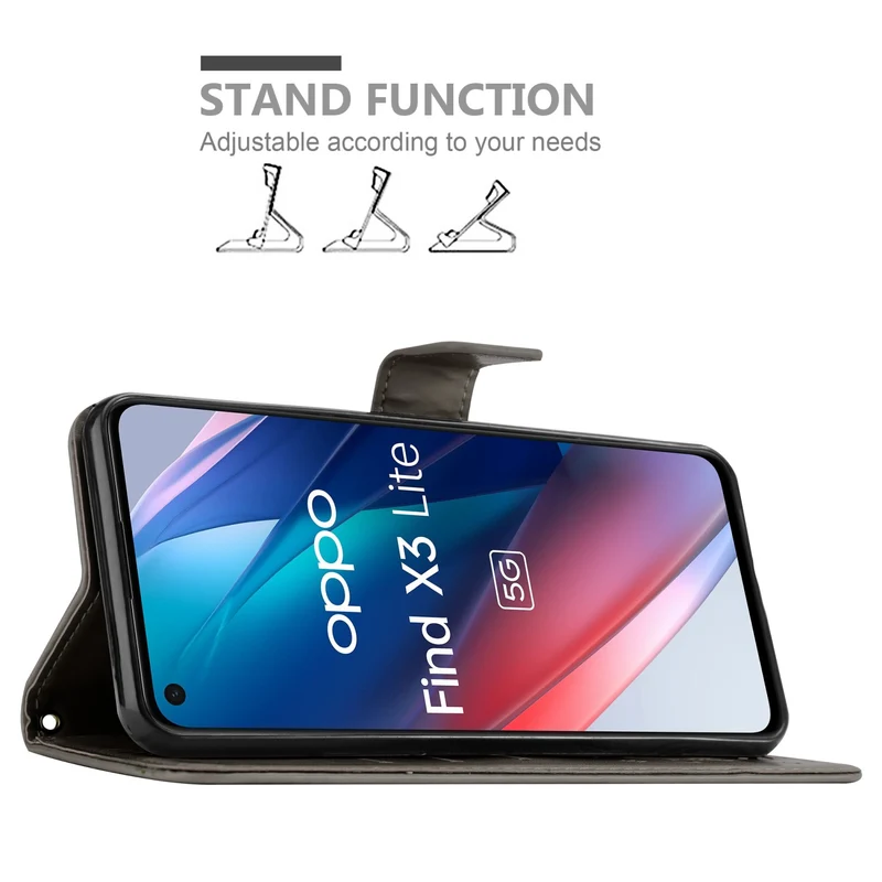 Cadorabo Hülle kompatibel mit Oppo FIND X3 LITE Schutzhülle im Blumen Design mit Magnetverschluss, Standfunktion und Kartenfächern