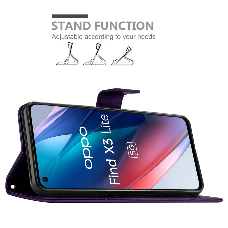 Cadorabo Hülle kompatibel mit Oppo FIND X3 LITE Schutzhülle im Blumen Design mit Magnetverschluss, Standfunktion und Kartenfächern