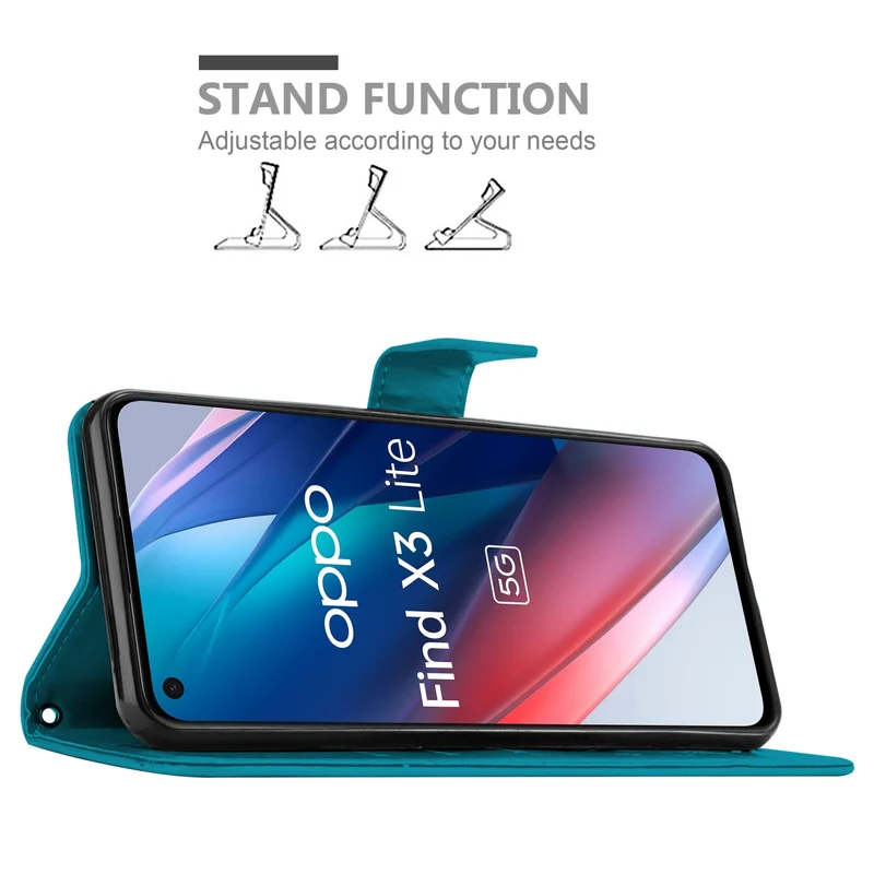 Cadorabo Hülle kompatibel mit Oppo FIND X3 LITE Schutzhülle im Blumen Design mit Magnetverschluss, Standfunktion und Kartenfächern