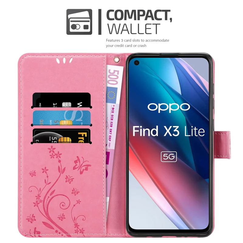 Cadorabo Hülle kompatibel mit Oppo FIND X3 LITE Schutzhülle im Blumen Design mit Magnetverschluss, Standfunktion und Kartenfächern