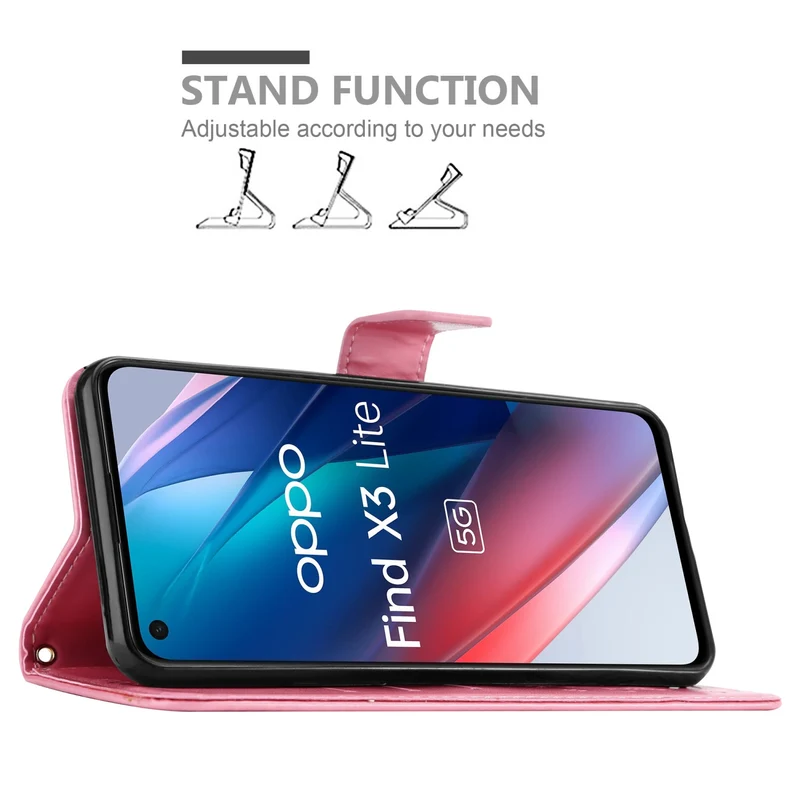 Cadorabo Hülle kompatibel mit Oppo FIND X3 LITE Schutzhülle im Blumen Design mit Magnetverschluss, Standfunktion und Kartenfächern