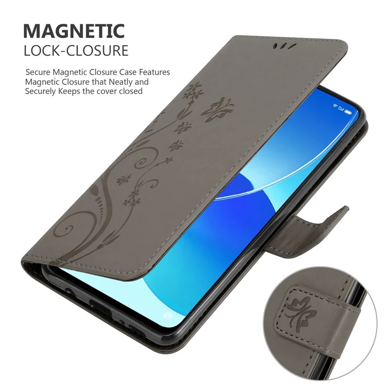 Cadorabo Hülle kompatibel mit Oppo Reno6 5G Schutzhülle im Blumen Design mit Magnetverschluss, Standfunktion und Kartenfächern
