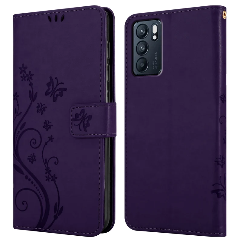 Cadorabo Hülle kompatibel mit Oppo Reno6 5G Schutzhülle im Blumen Design mit Magnetverschluss, Standfunktion und Kartenfächern