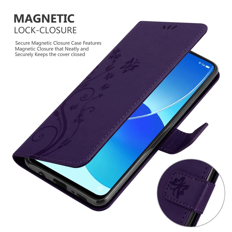 Cadorabo Hülle kompatibel mit Oppo Reno6 5G Schutzhülle im Blumen Design mit Magnetverschluss, Standfunktion und Kartenfächern