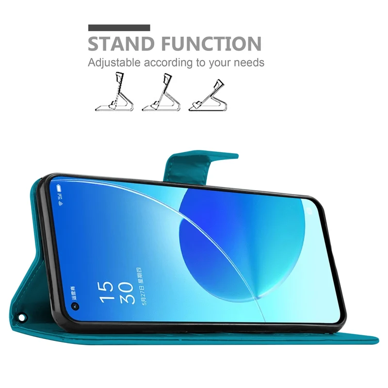 Cadorabo Hülle kompatibel mit Oppo Reno6 5G Schutzhülle im Blumen Design mit Magnetverschluss, Standfunktion und Kartenfächern