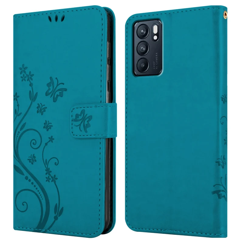 Cadorabo Hülle kompatibel mit Oppo Reno6 5G Schutzhülle im Blumen Design mit Magnetverschluss, Standfunktion und Kartenfächern
