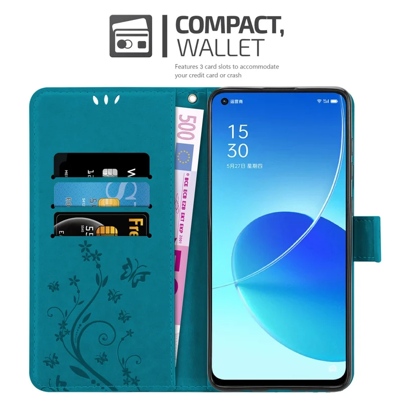 Cadorabo Hülle kompatibel mit Oppo Reno6 5G Schutzhülle im Blumen Design mit Magnetverschluss, Standfunktion und Kartenfächern